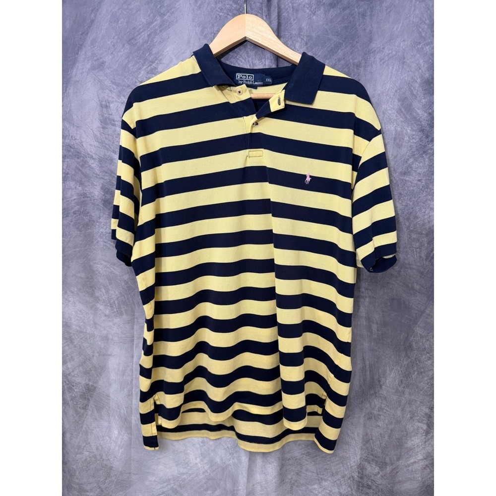Polo Ralph Lauren Mens XXL Striped Polo Shirt Purple Pony Logo Vintage Preppy